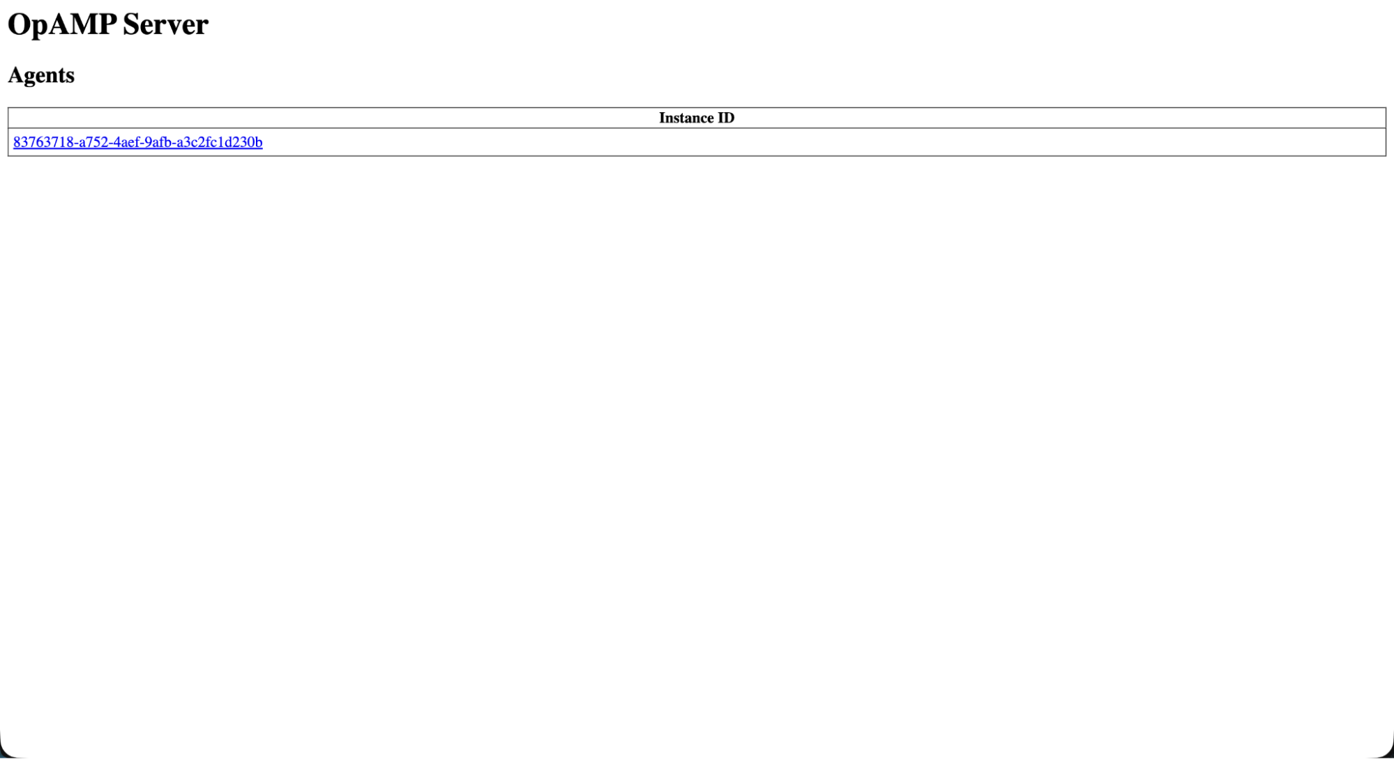 OpAMP server showing connected agents OpAMP Server UI